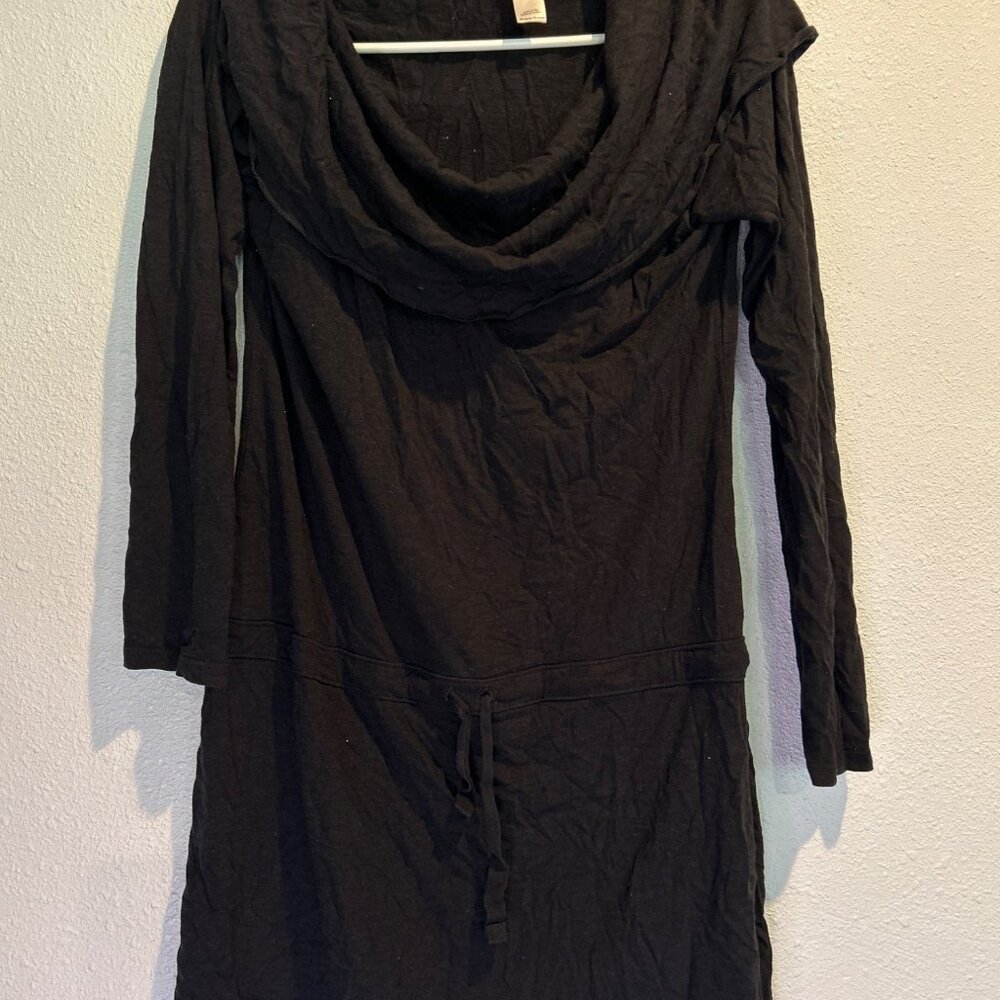 Lucy (MEDIUM) Funnel Cowl Neck Pullover Hoodie/Dress Black  Lightweight